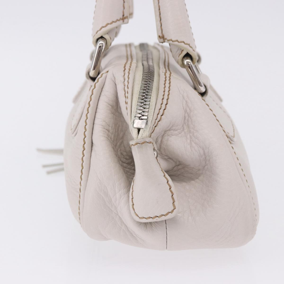 CHANEL Hand Bag Leather White Silver CC Auth 200073V