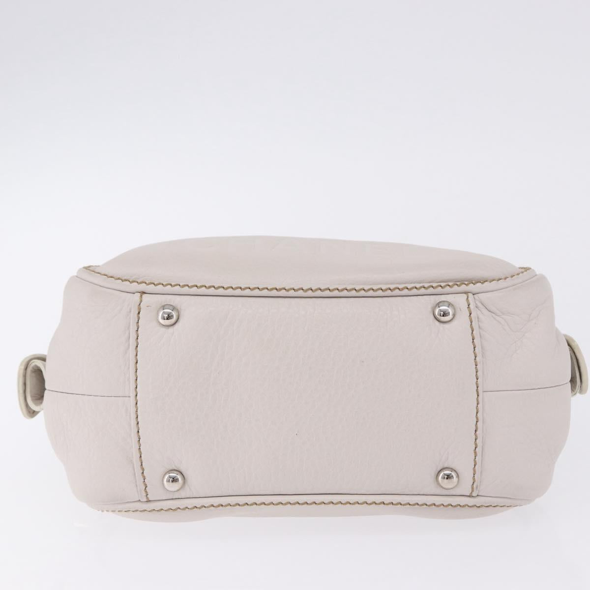 CHANEL Hand Bag Leather White Silver CC Auth 200073V