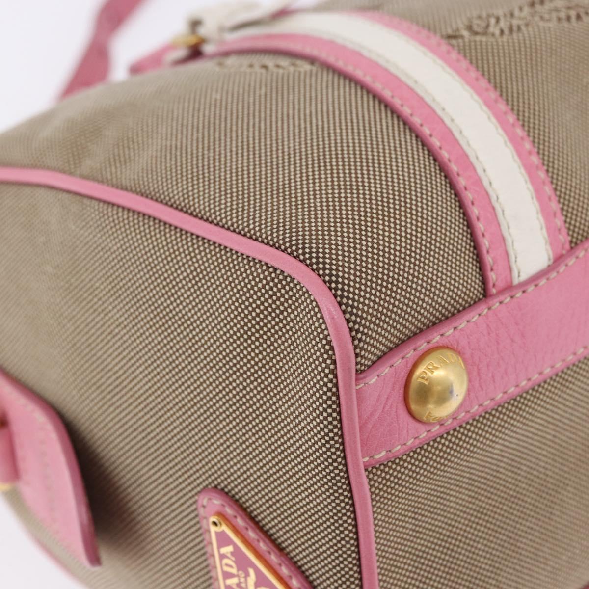 PRADA Hand Bag Jacquard 2way Beige Gold Auth 200074V