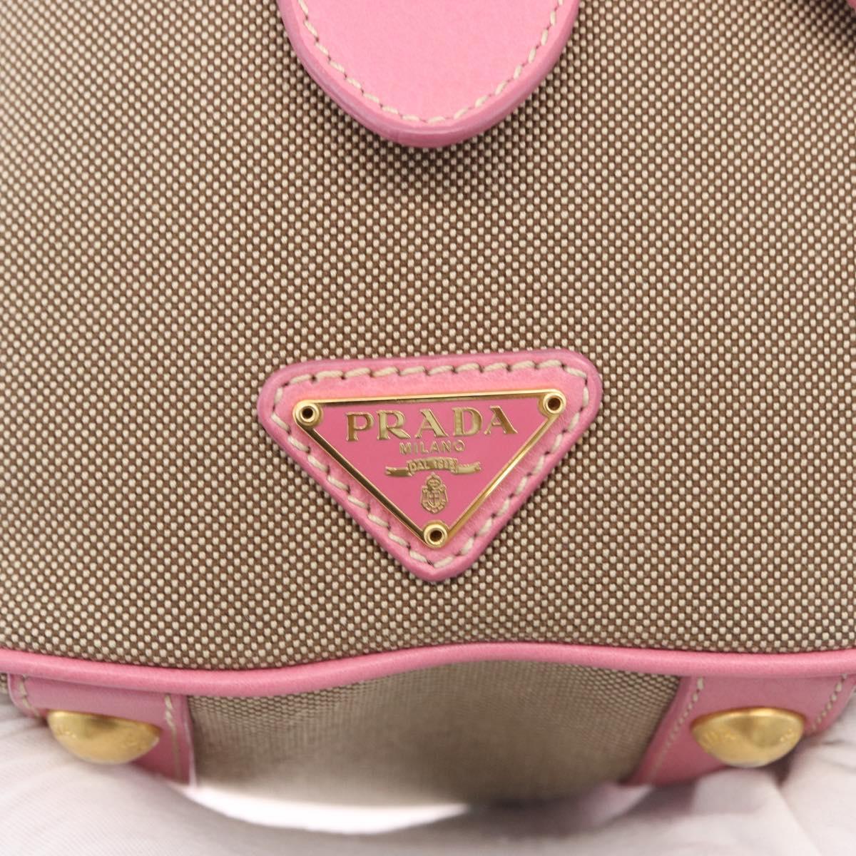 PRADA Hand Bag Jacquard 2way Beige Gold Auth 200074V