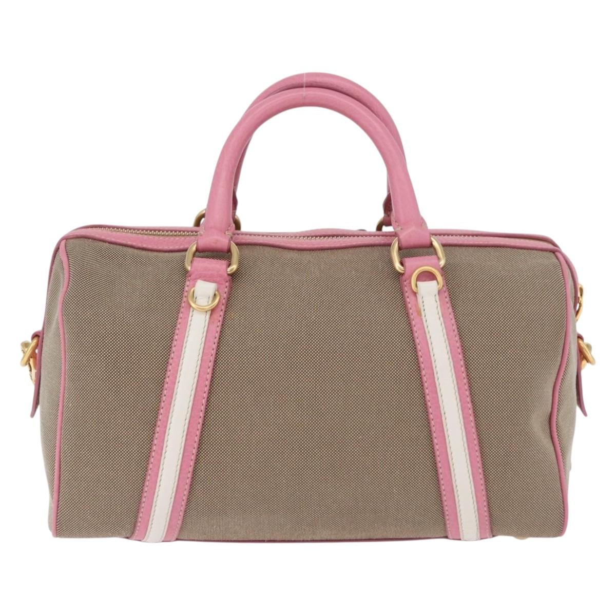 PRADA Hand Bag Jacquard 2way Beige Gold Auth 200074V