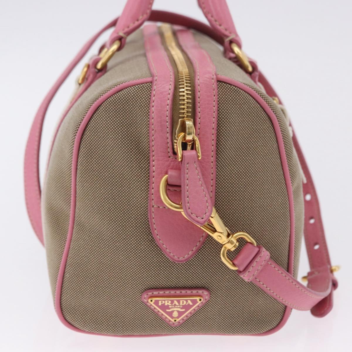 PRADA Hand Bag Jacquard 2way Beige Gold Auth 200074V