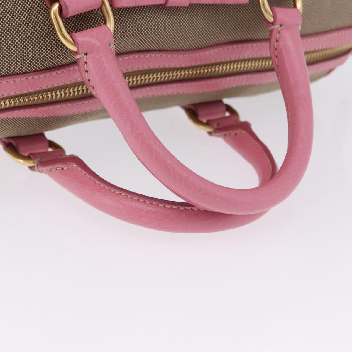 PRADA Hand Bag Jacquard 2way Beige Gold Auth 200074V
