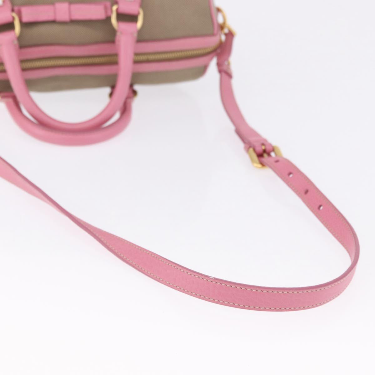 PRADA Hand Bag Jacquard 2way Beige Gold Auth 200074V