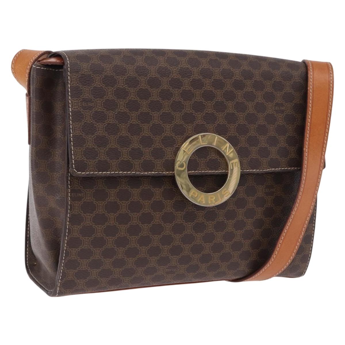 CELINE Macadam Canvas Circle Shoulder Bag PVC Leather Brown Gold Auth 200078A