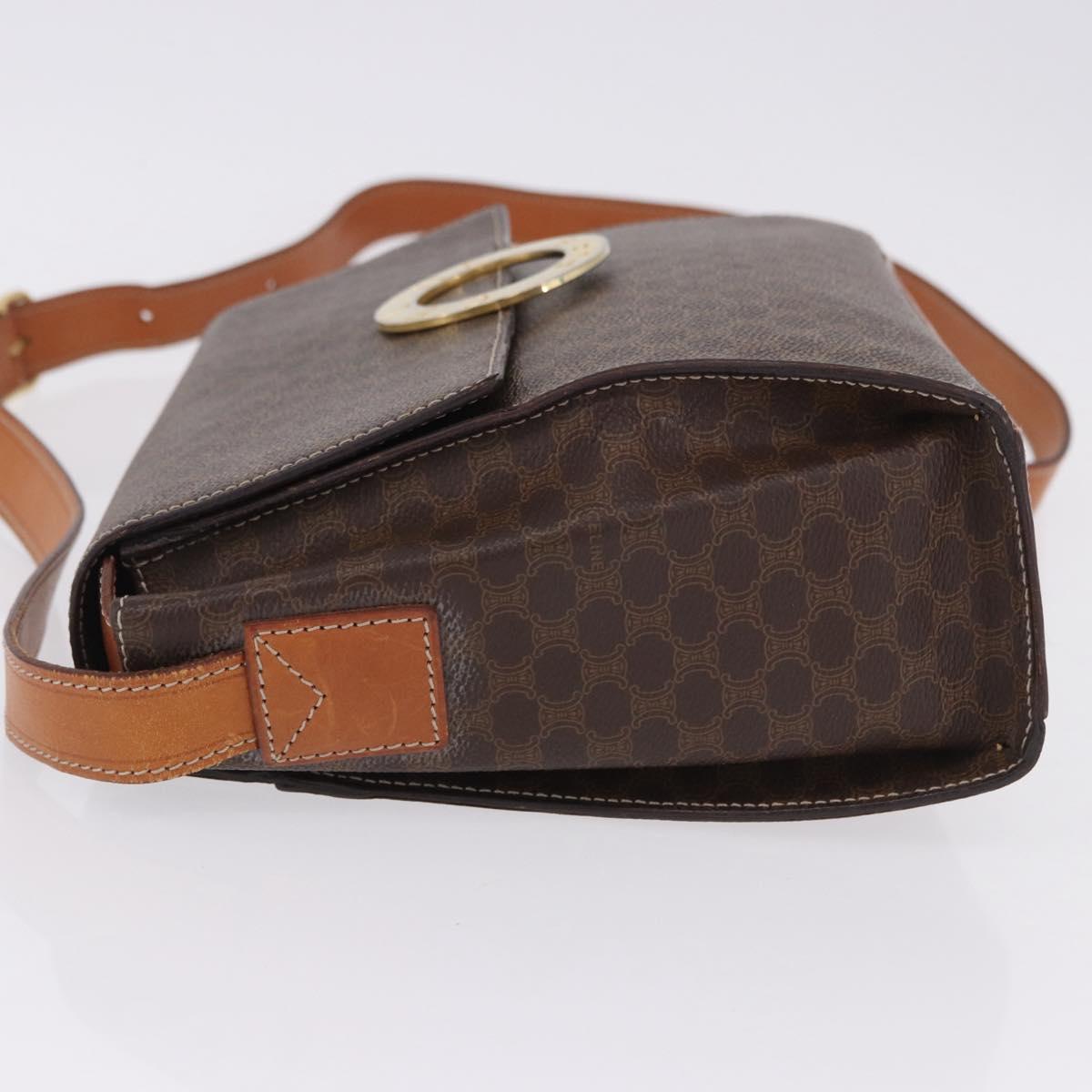 CELINE Macadam Canvas Circle Shoulder Bag PVC Leather Brown Gold Auth 200078A