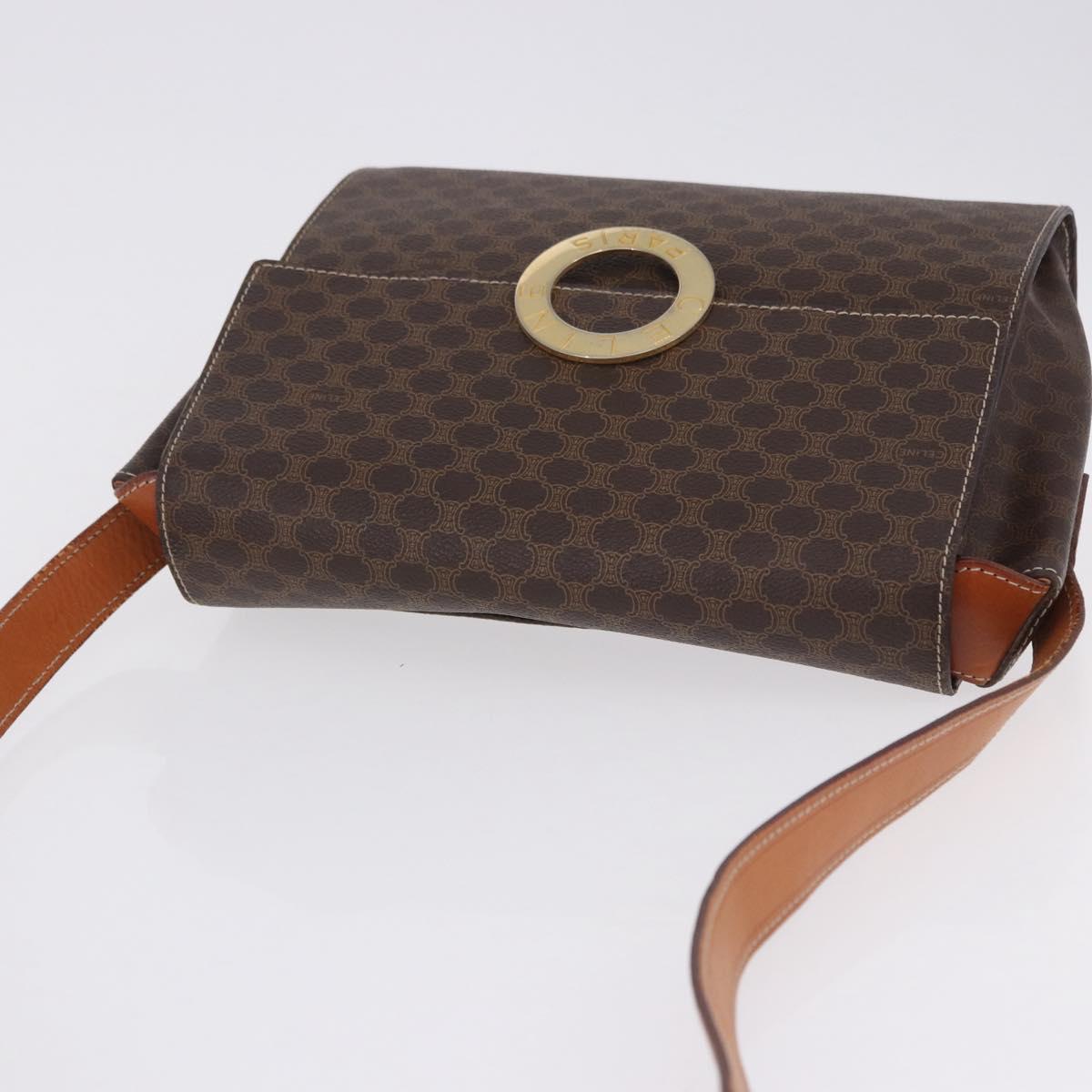 CELINE Macadam Canvas Circle Shoulder Bag PVC Leather Brown Gold Auth 200078A