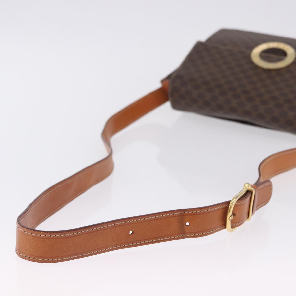 CELINE Macadam Canvas Circle Shoulder Bag PVC Leather Brown Gold Auth 200078A