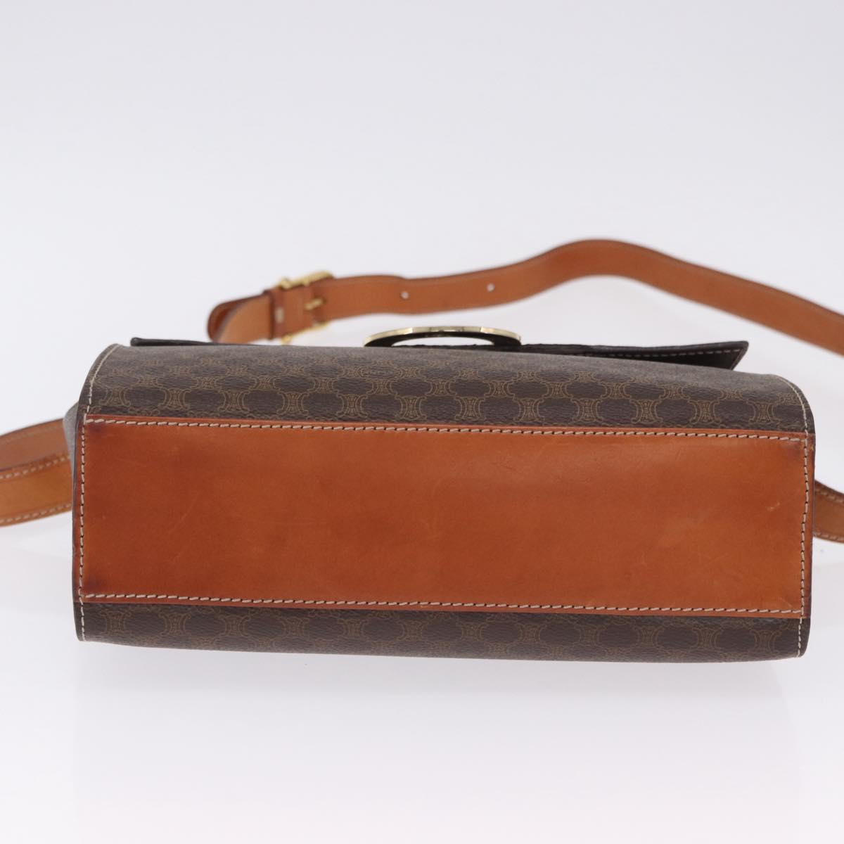 CELINE Macadam Canvas Circle Shoulder Bag PVC Leather Brown Gold Auth 200078A