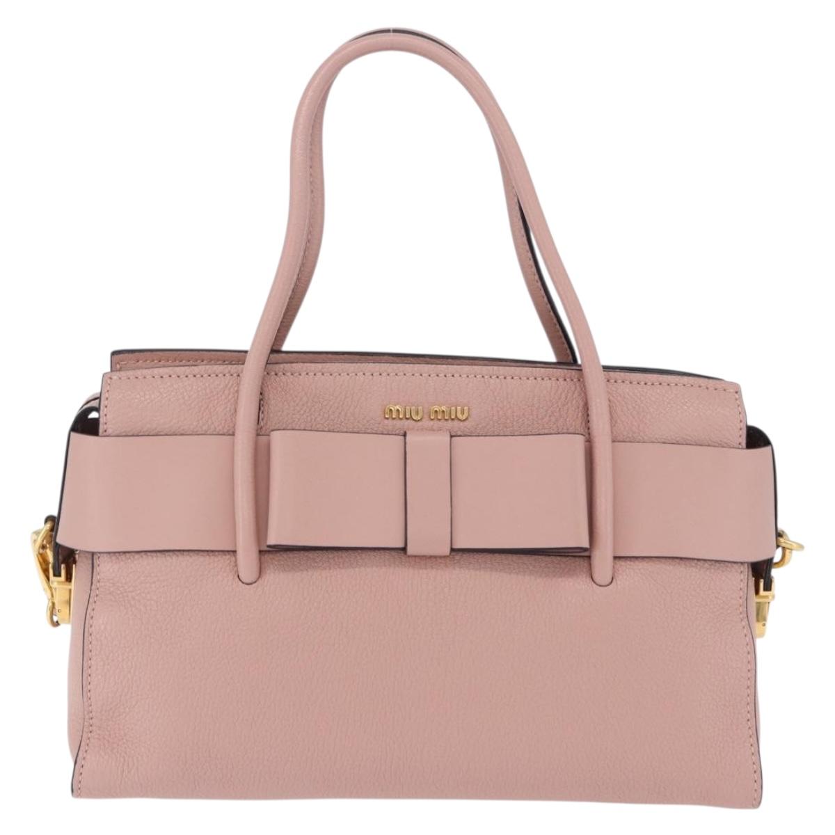 Miu Miu Hand Bag Leather 2way Pink Gold Auth 200079V