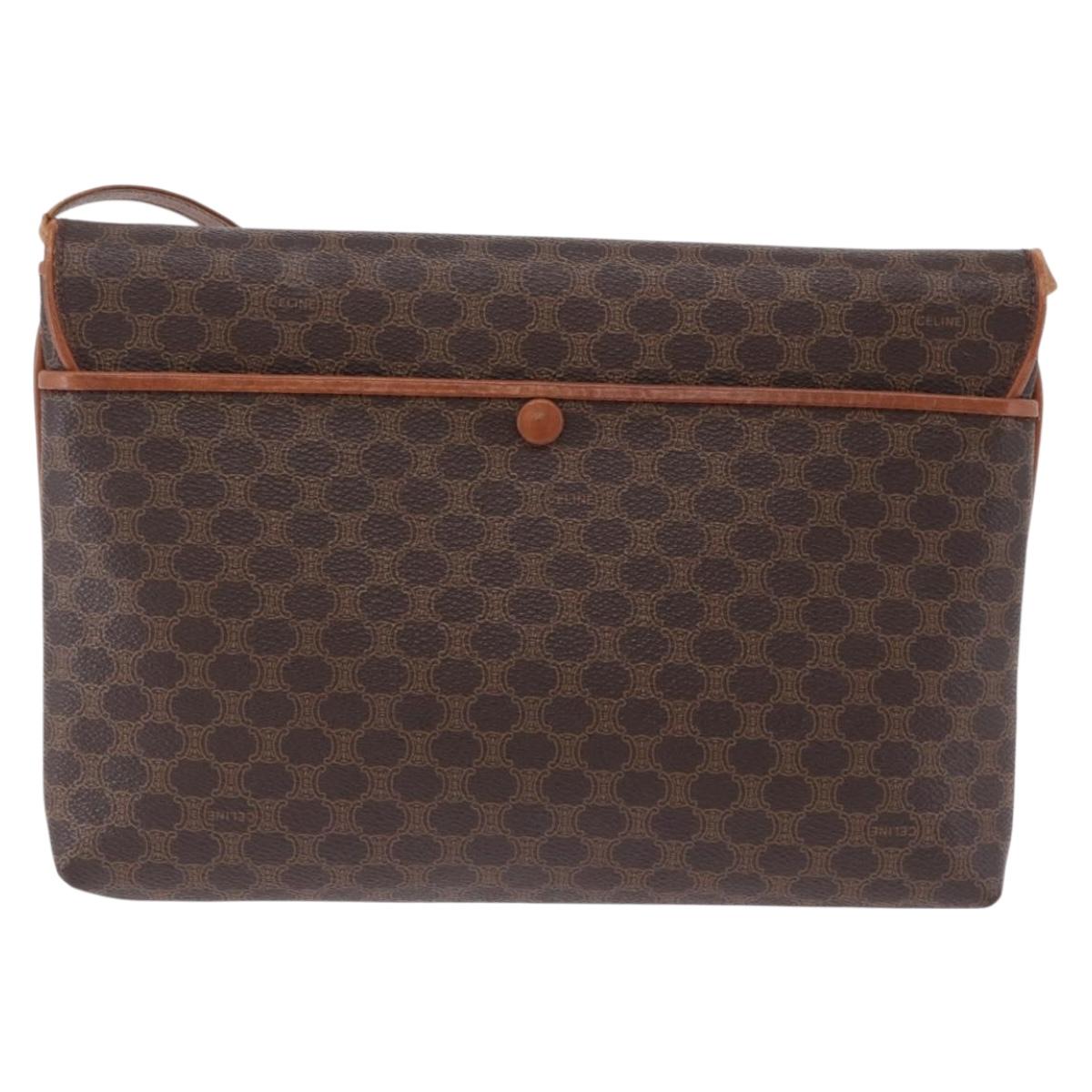 CELINE Macadam Canvas Horse Carriage Bag PVC Leather Brown Gold Auth 200080