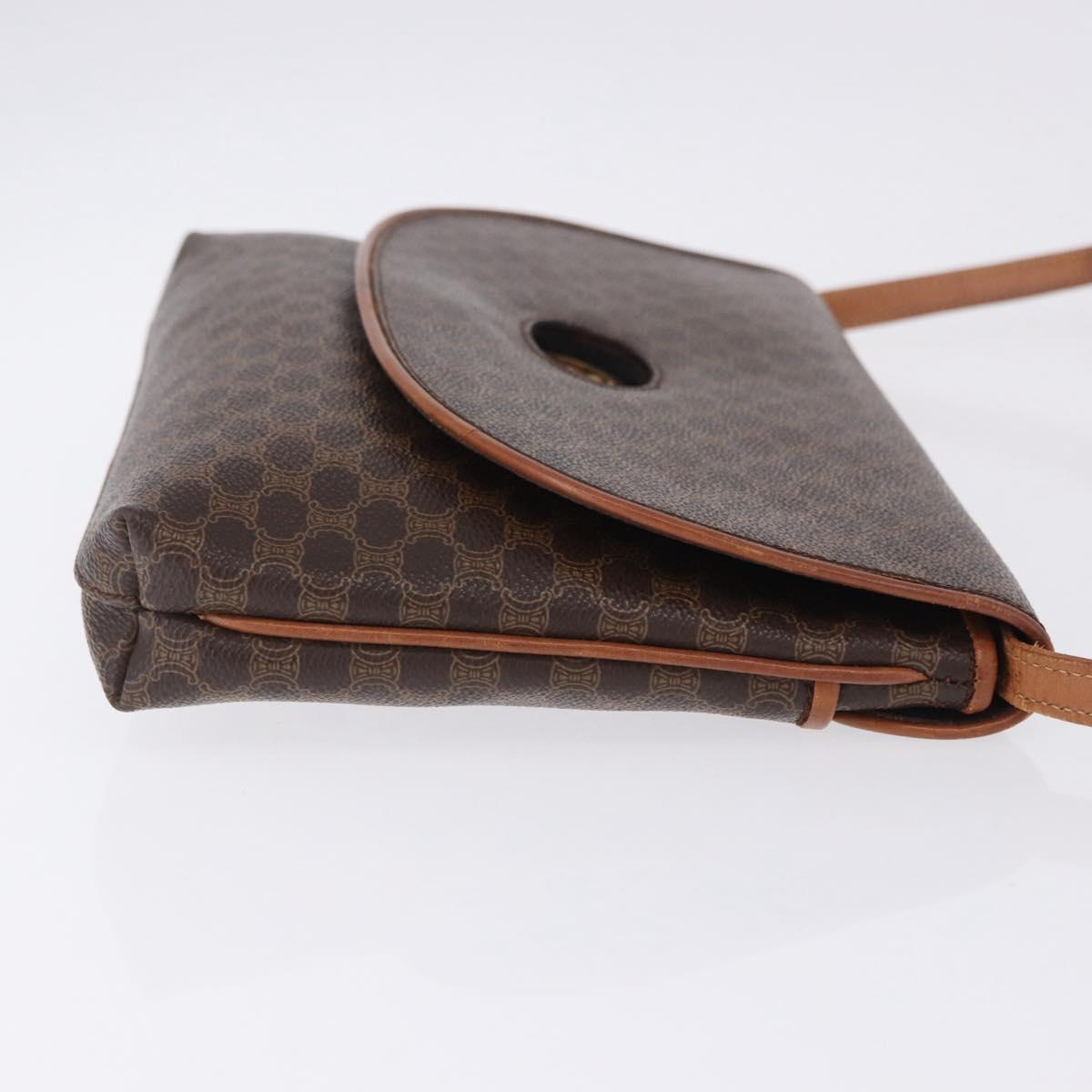 CELINE Macadam Canvas Horse Carriage Bag PVC Leather Brown Gold Auth 200080