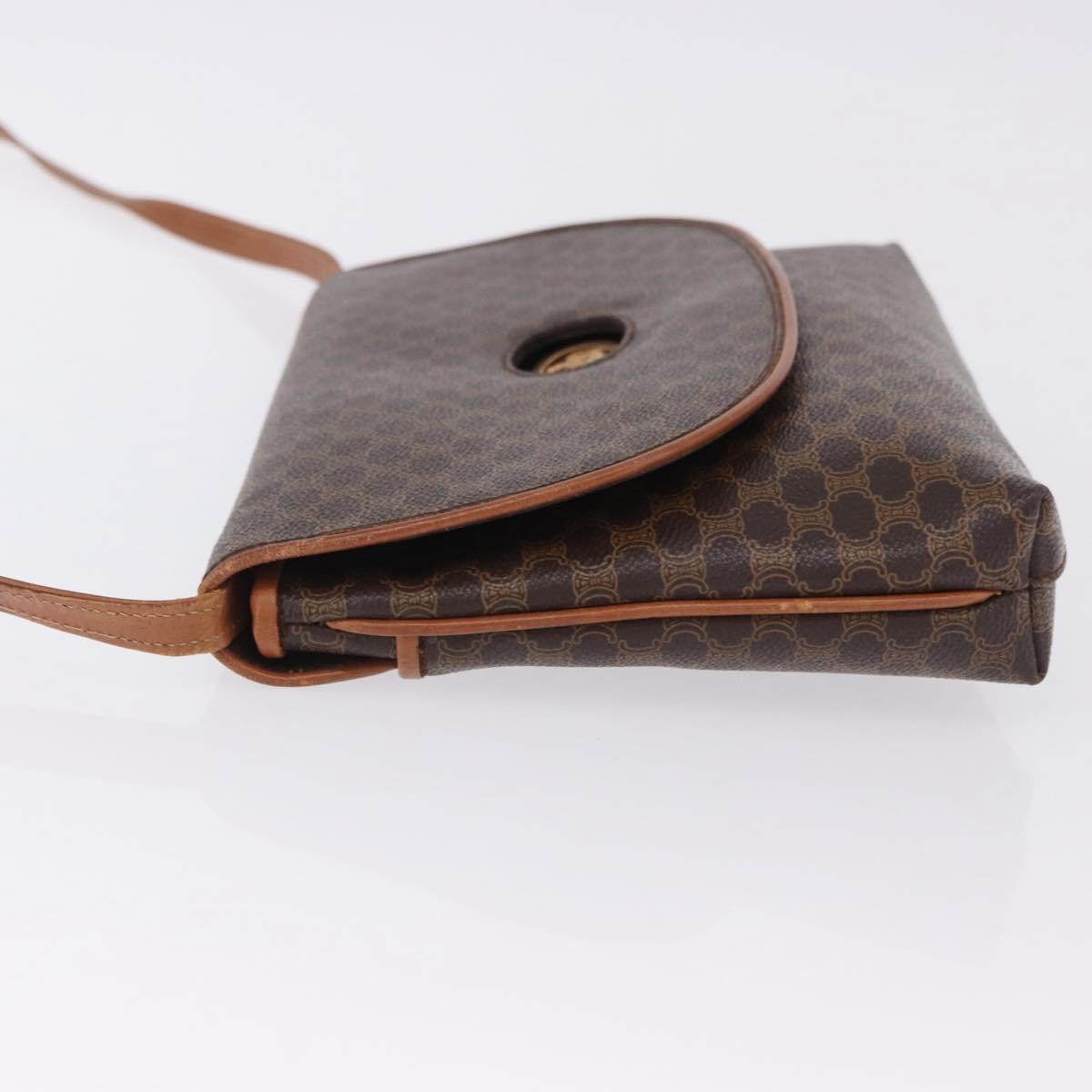 CELINE Macadam Canvas Horse Carriage Bag PVC Leather Brown Gold Auth 200080