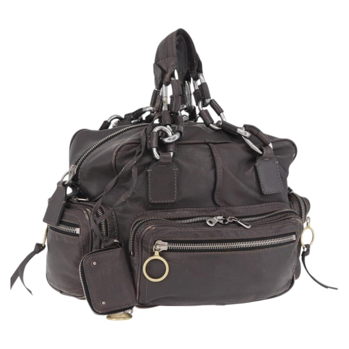 Chloe Chain Hand Bag Leather Gray Silver Auth 200082A