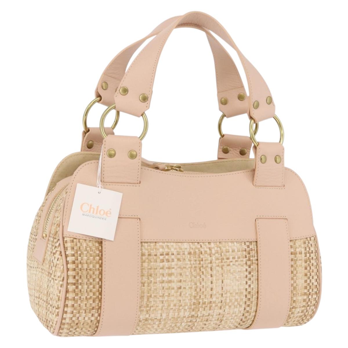 Chloe Hand Bag straw Gold Beige Auth 200083