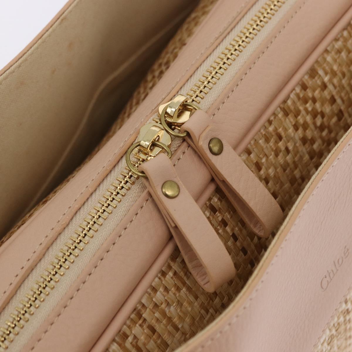 Chloe Hand Bag straw Gold Beige Auth 200083