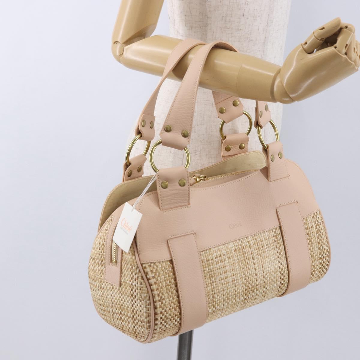 Chloe Hand Bag straw Gold Beige Auth 200083