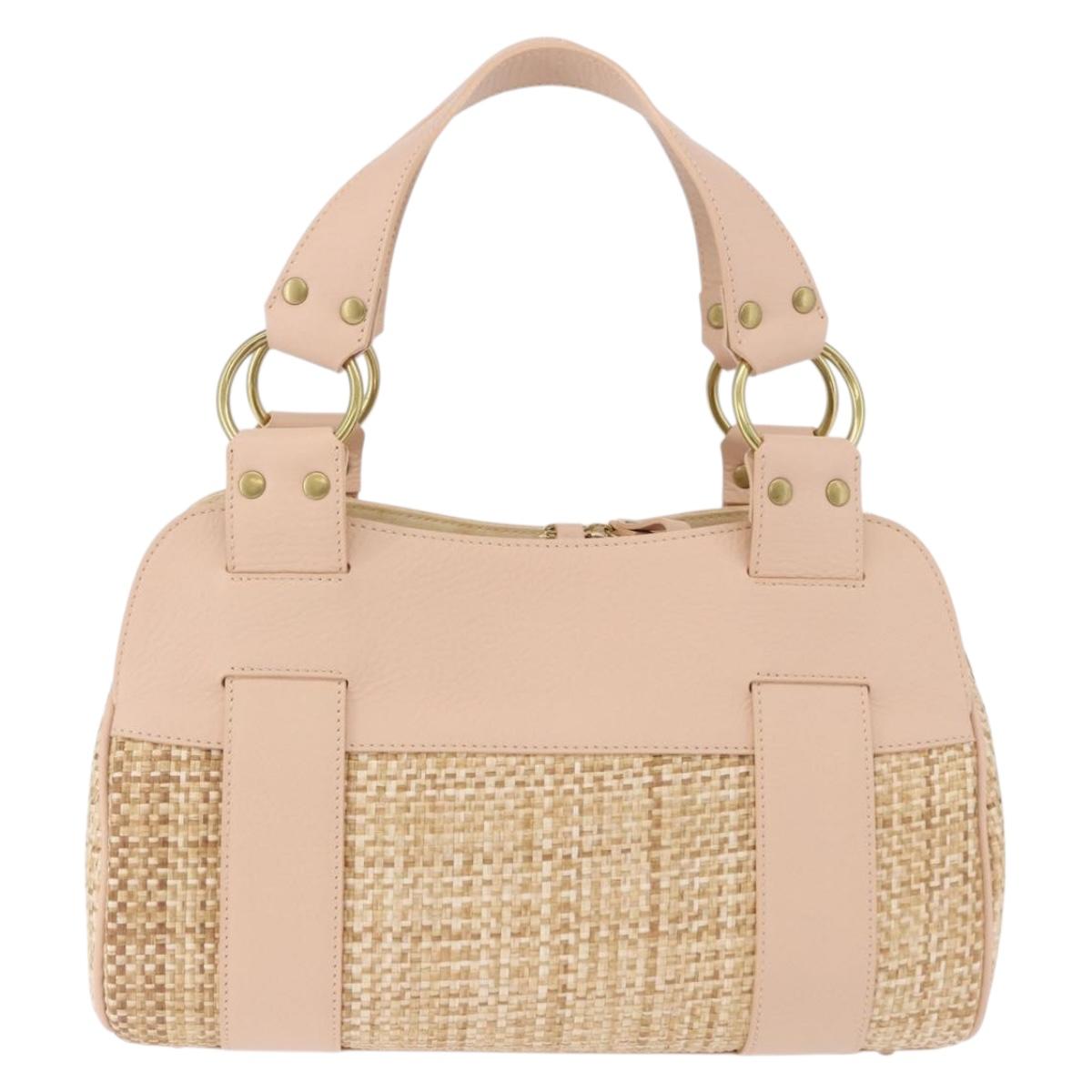 Chloe Hand Bag straw Gold Beige Auth 200083