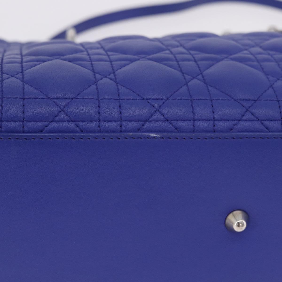 Christian Dior Canage Lady Dior Hand Bag Lamb Skin 2way Blue Silver Auth 200084M