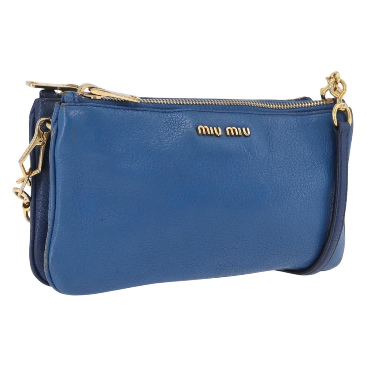 Miu Miu Shoulder Bag Leather Blue Gold Auth 200087A