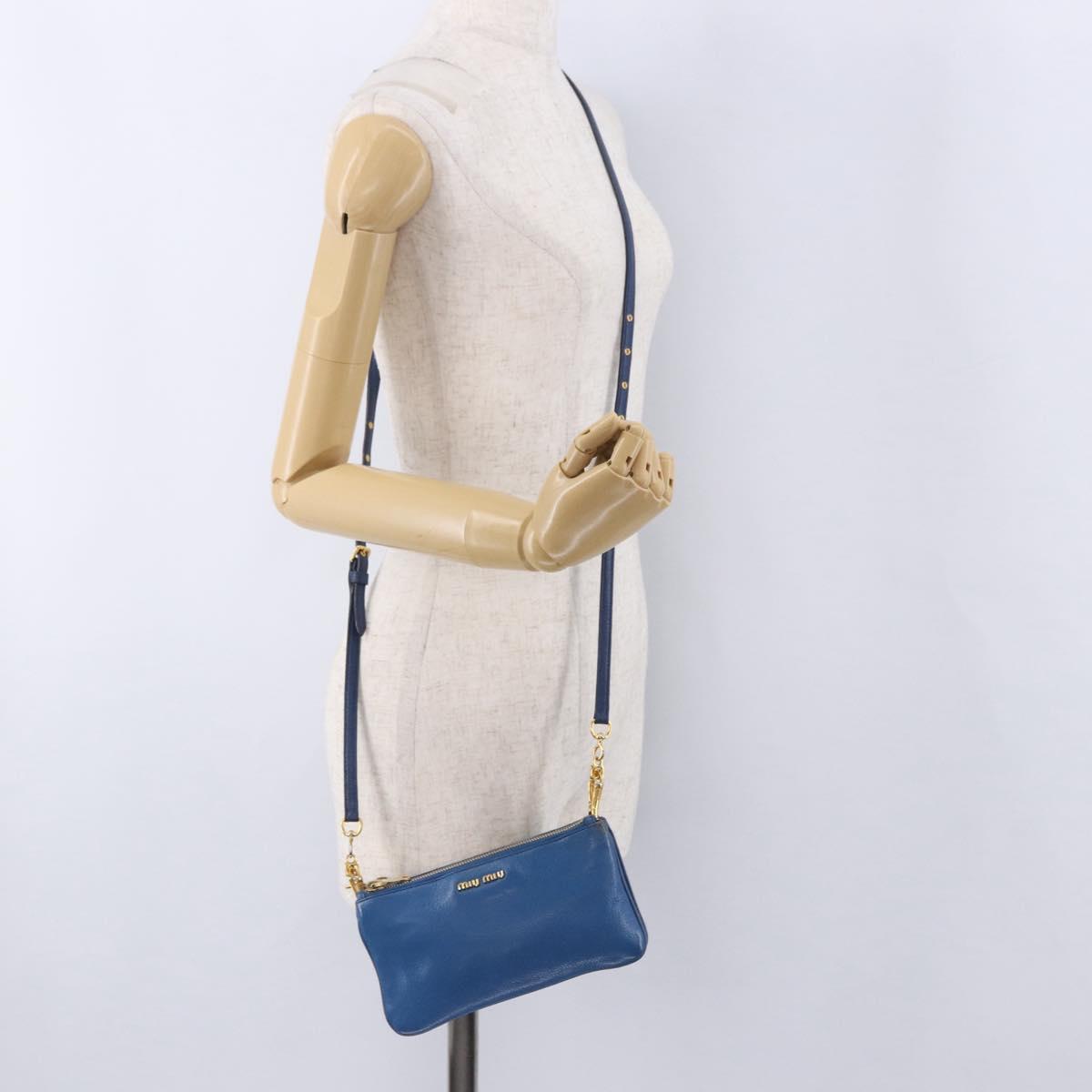 Miu Miu Shoulder Bag Leather Blue Gold Auth 200087A