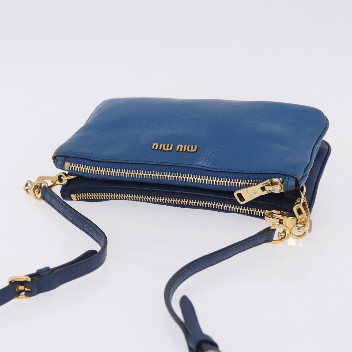 Miu Miu Shoulder Bag Leather Blue Gold Auth 200087A