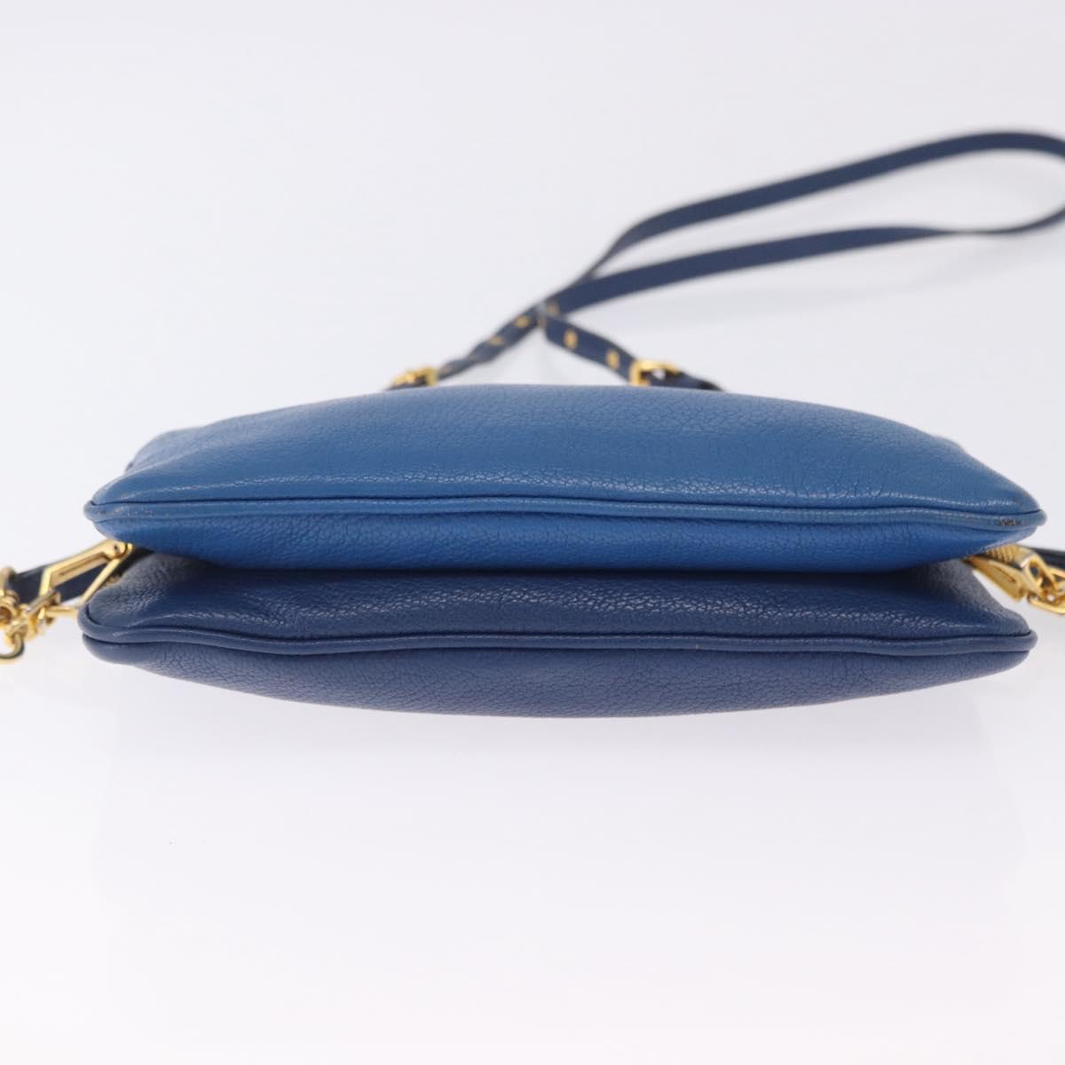 Miu Miu Shoulder Bag Leather Blue Gold Auth 200087A