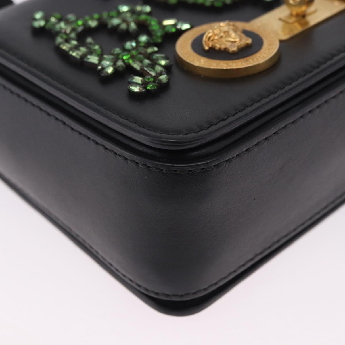 VERSACE Medusa Chain Shoulder Bag Leather Black Gold Auth 200090M