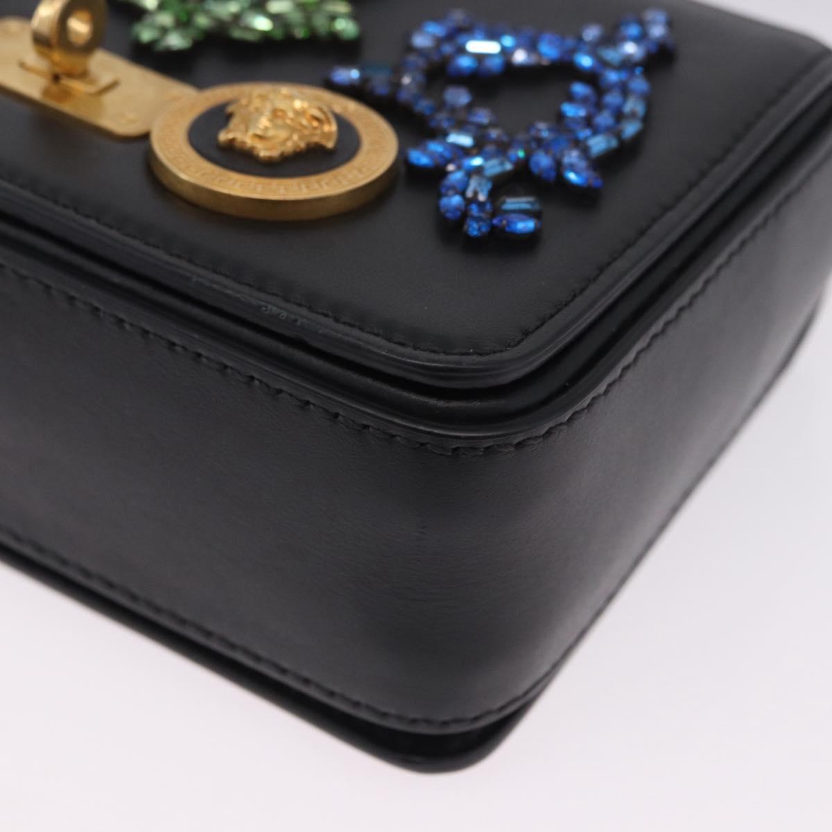 VERSACE Medusa Chain Shoulder Bag Leather Black Gold Auth 200090M