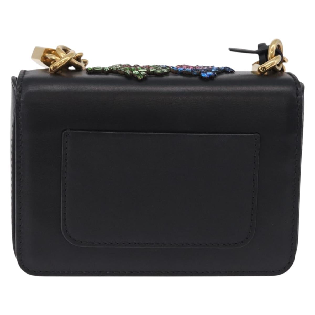 VERSACE Medusa Chain Shoulder Bag Leather Black Gold Auth 200090M