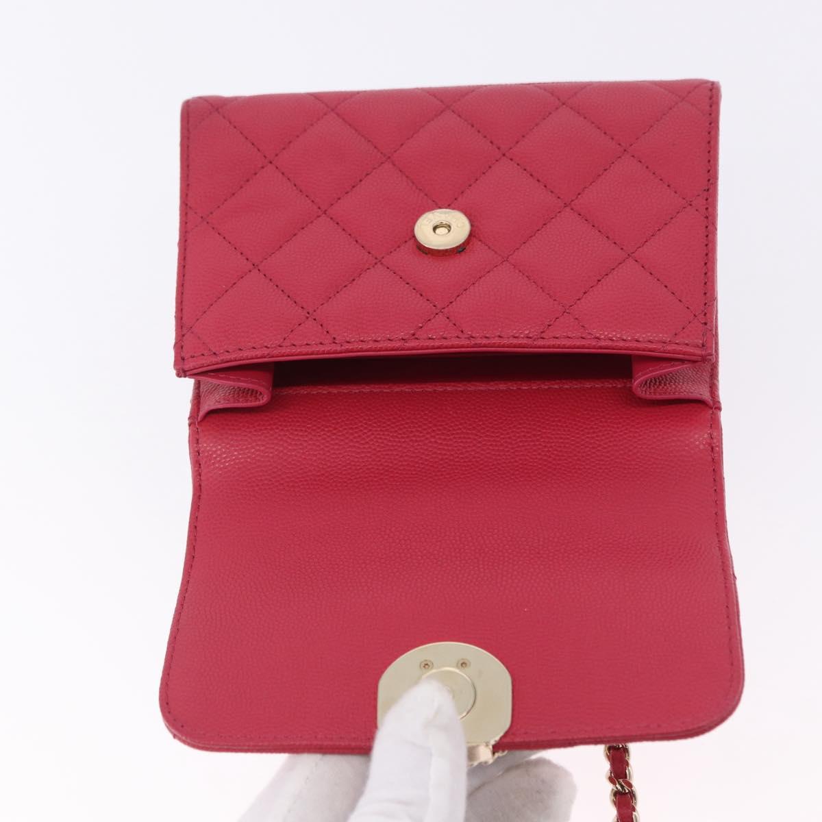 CHANEL Matelasse Top Handle Chain Caviar Skin 2way Red Gold CC Auth 200091SAM