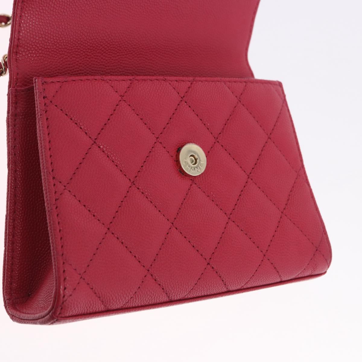 CHANEL Matelasse Top Handle Chain Caviar Skin 2way Red Gold CC Auth 200091SAM