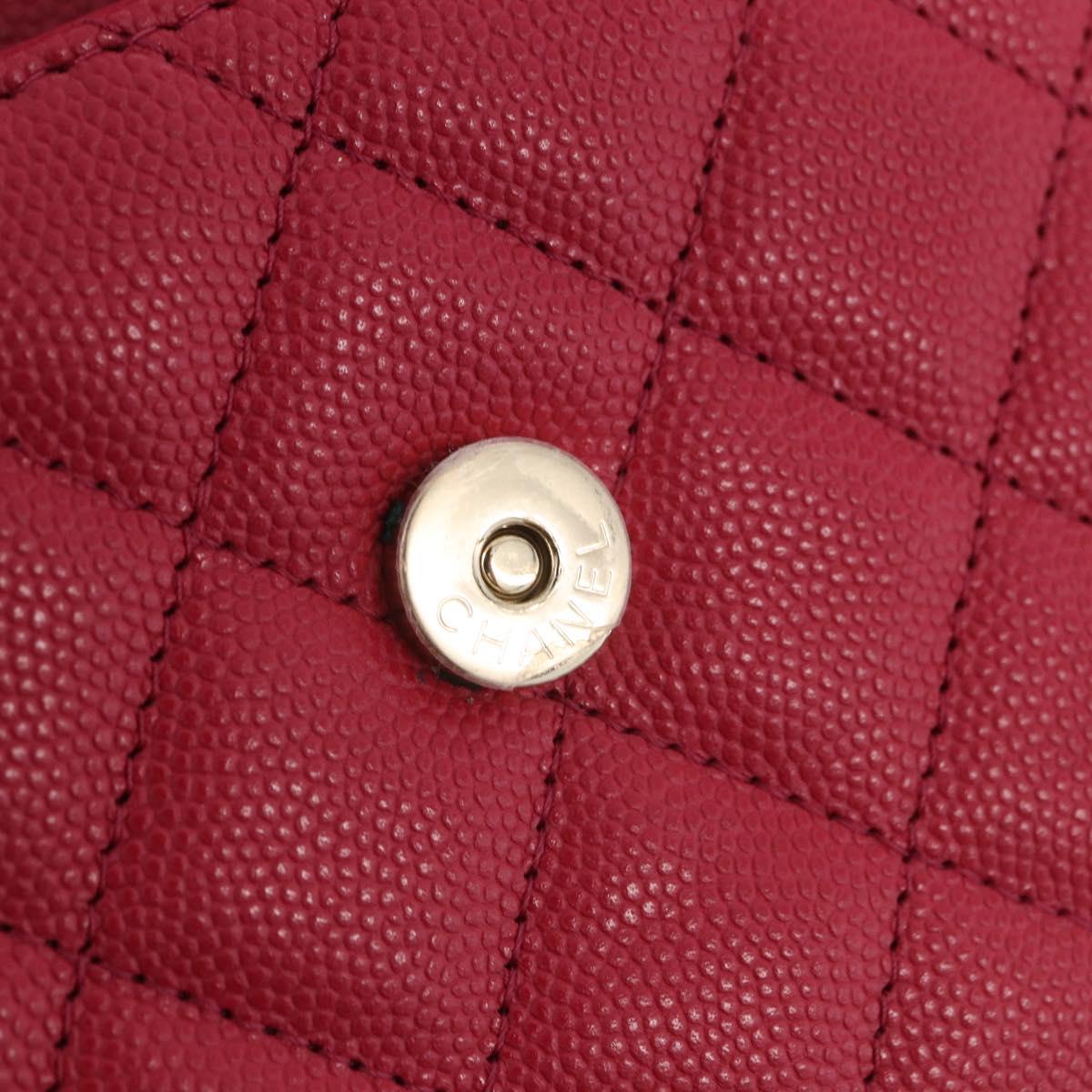 CHANEL Matelasse Top Handle Chain Caviar Skin 2way Red Gold CC Auth 200091SAM