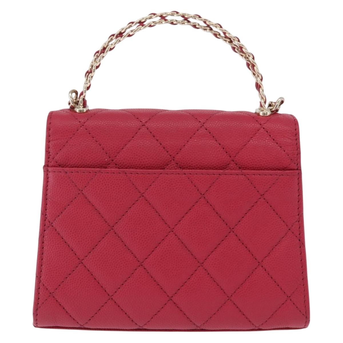 CHANEL Matelasse Top Handle Chain Caviar Skin 2way Red Gold CC Auth 200091SAM