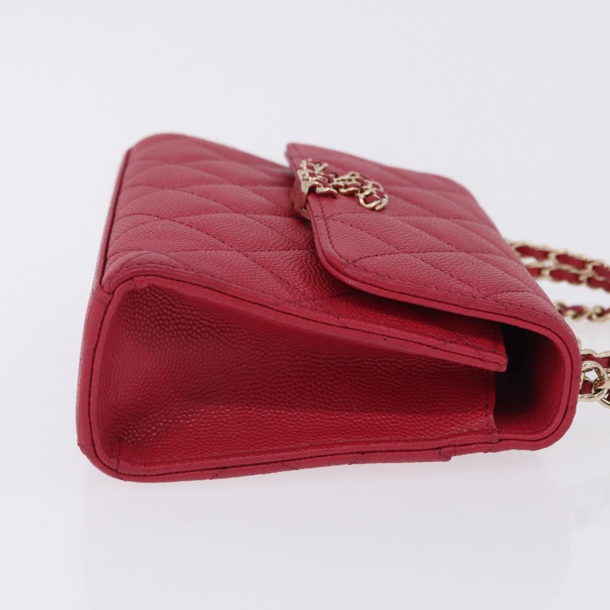 CHANEL Matelasse Top Handle Chain Caviar Skin 2way Red Gold CC Auth 200091SAM