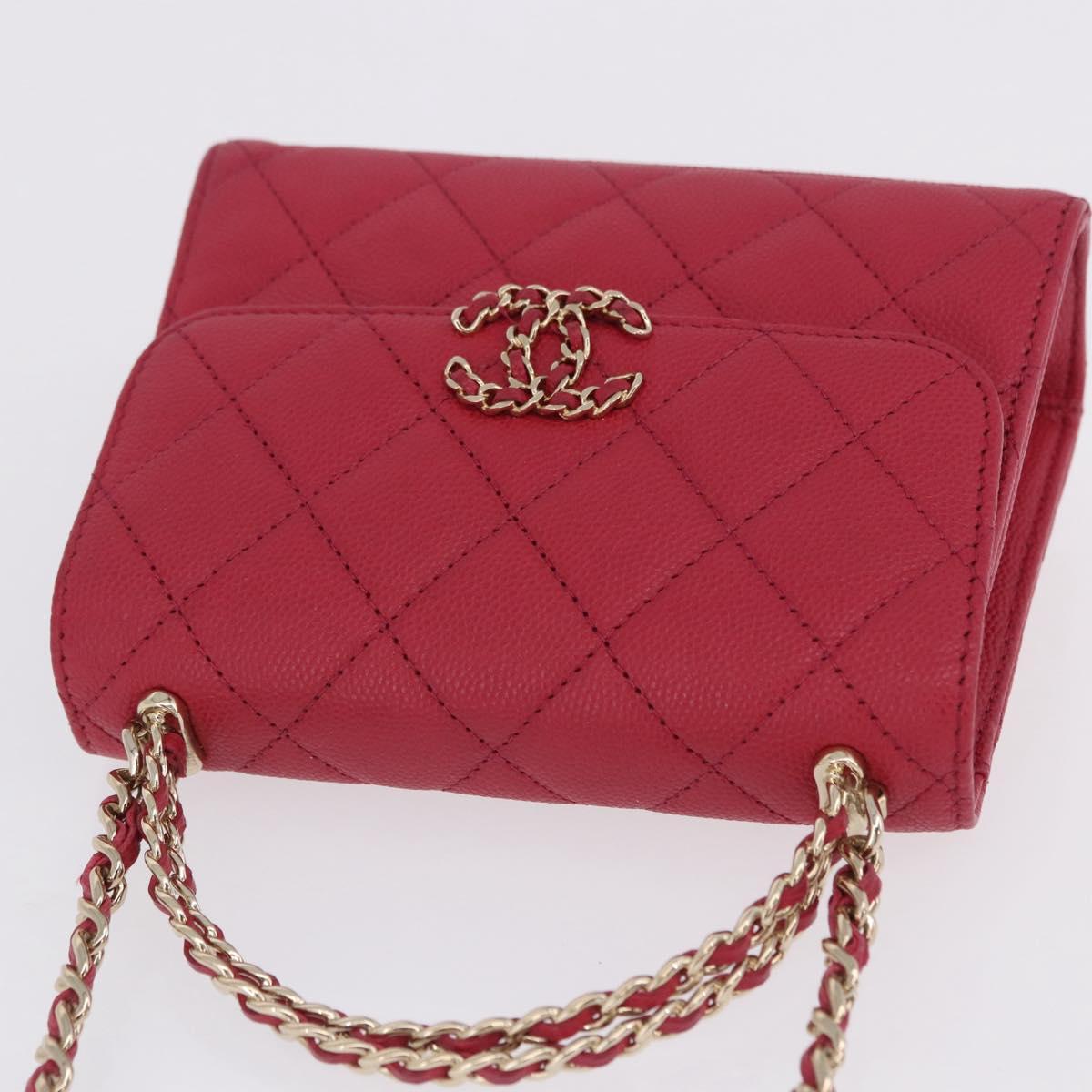 CHANEL Matelasse Top Handle Chain Caviar Skin 2way Red Gold CC Auth 200091SAM