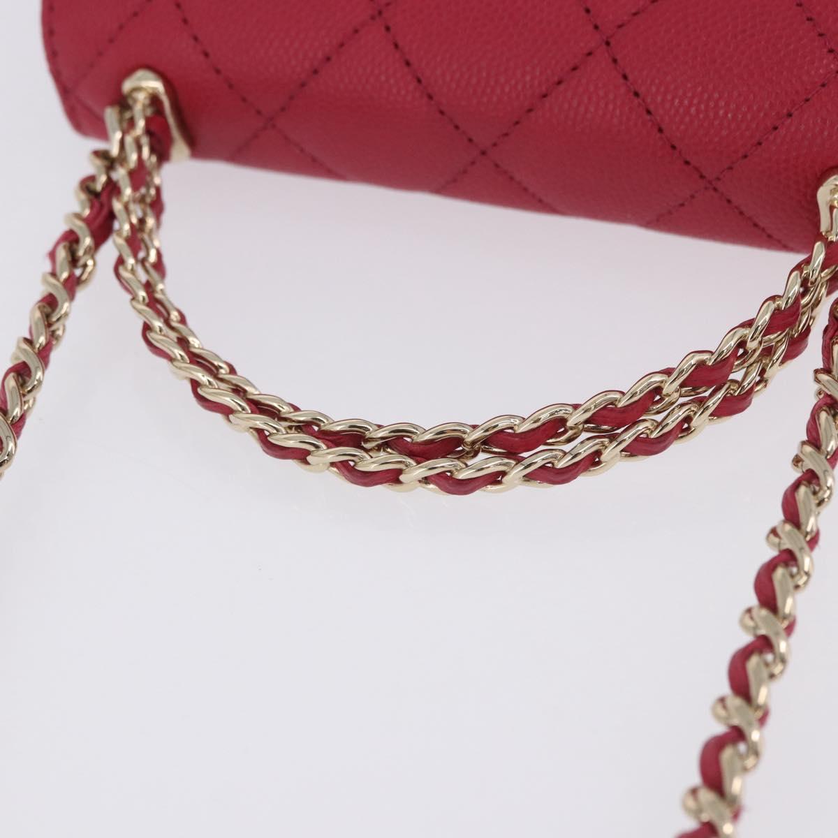 CHANEL Matelasse Top Handle Chain Caviar Skin 2way Red Gold CC Auth 200091SAM