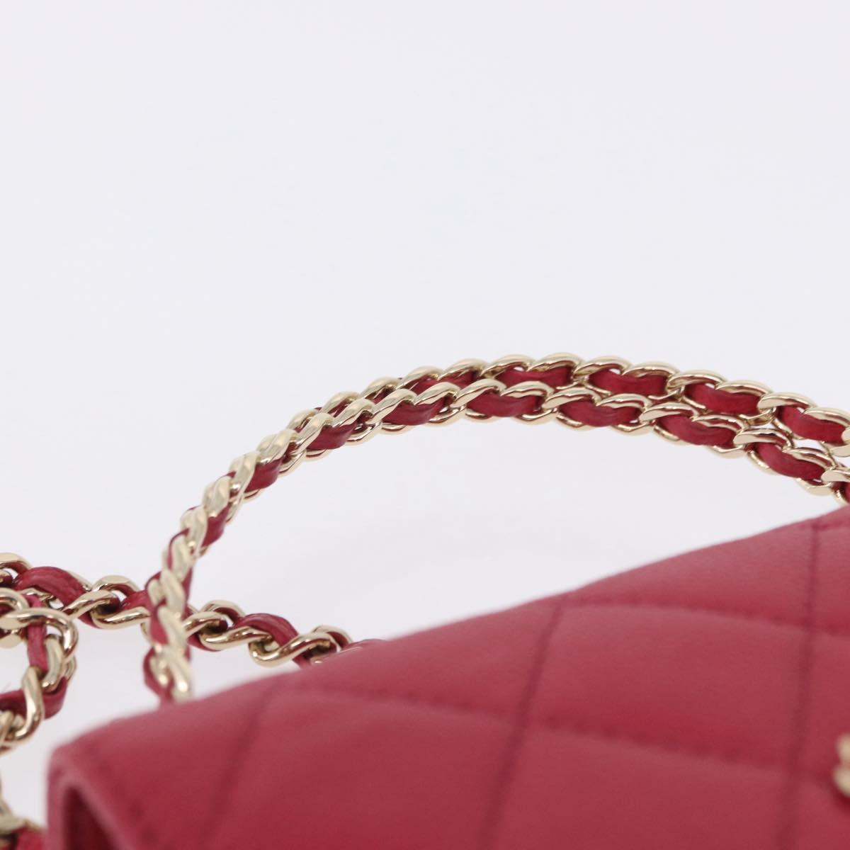 CHANEL Matelasse Top Handle Chain Caviar Skin 2way Red Gold CC Auth 200091SAM