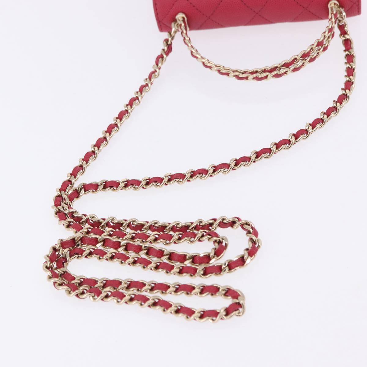 CHANEL Matelasse Top Handle Chain Caviar Skin 2way Red Gold CC Auth 200091SAM