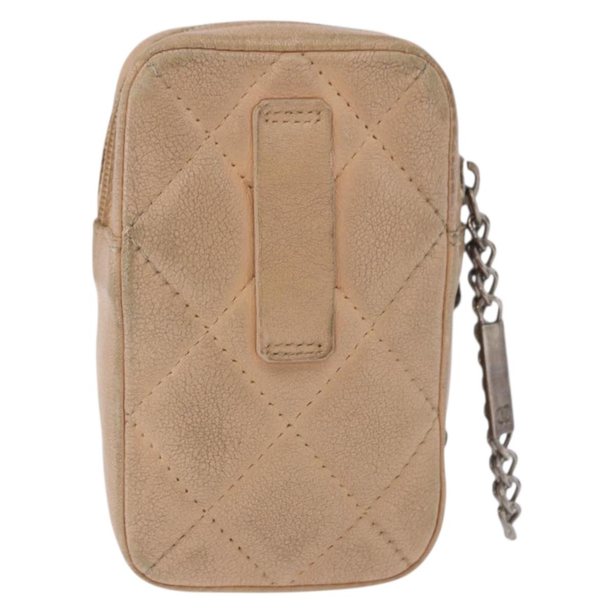 CHANEL Cambon Line Matelasse Cigarette Case Leather Beige CC Auth 200101