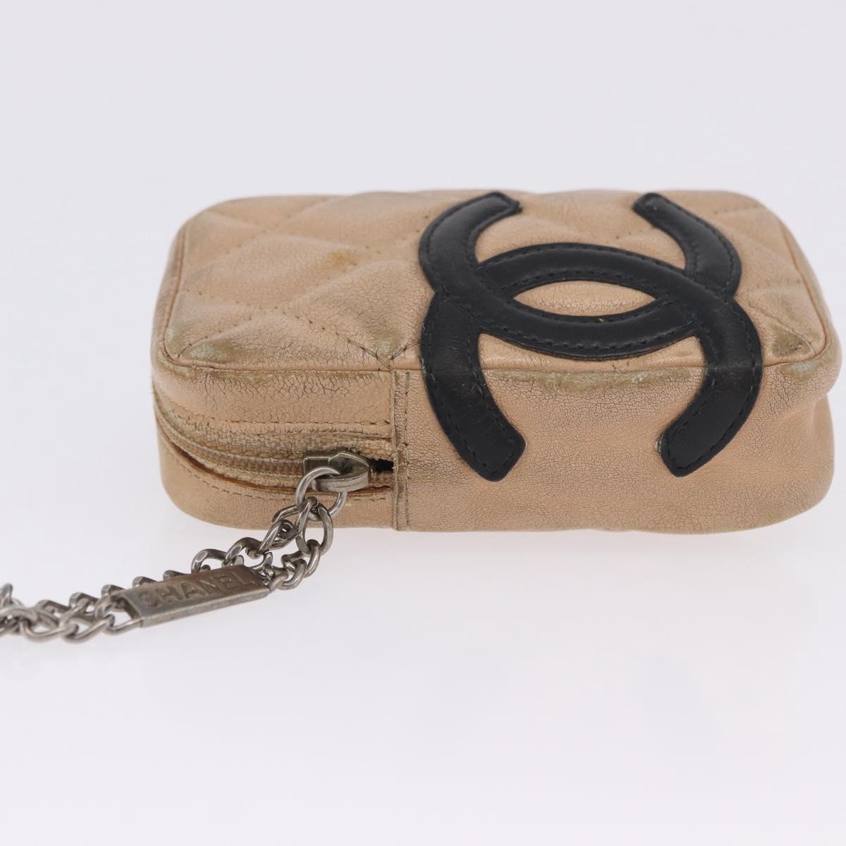 CHANEL Cambon Line Matelasse Cigarette Case Leather Beige CC Auth 200101