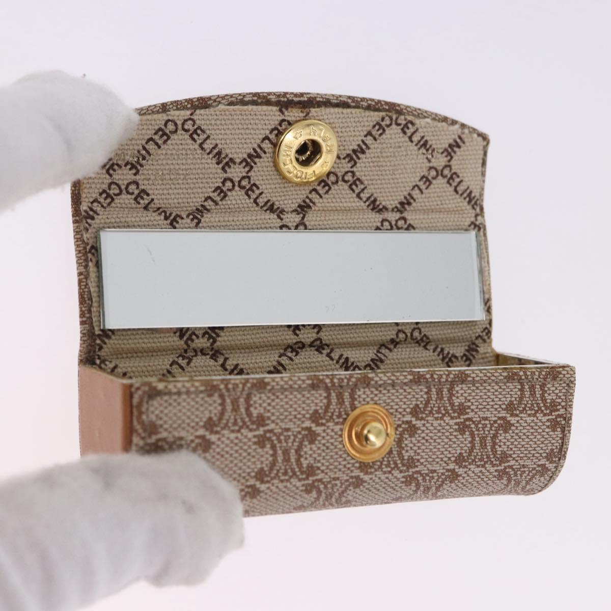CELINE Macadam Canvas Lip Case Pouch PVC Beige Gold Auth 200107V