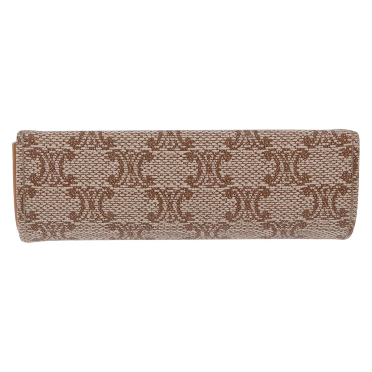 CELINE Macadam Canvas Lip Case Pouch PVC Beige Gold Auth 200107V