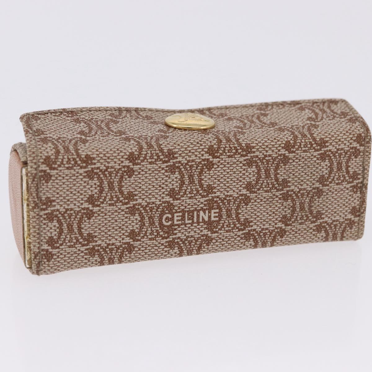 CELINE Macadam Canvas Lip Case Pouch PVC Beige Gold Auth 200107V