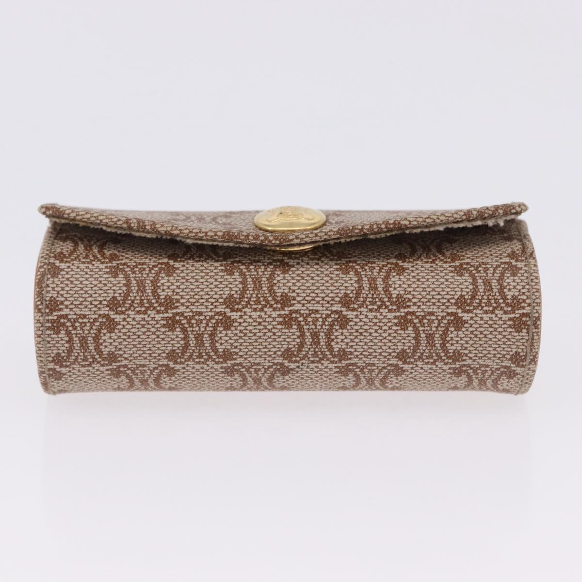 CELINE Macadam Canvas Lip Case Pouch PVC Beige Gold Auth 200107V