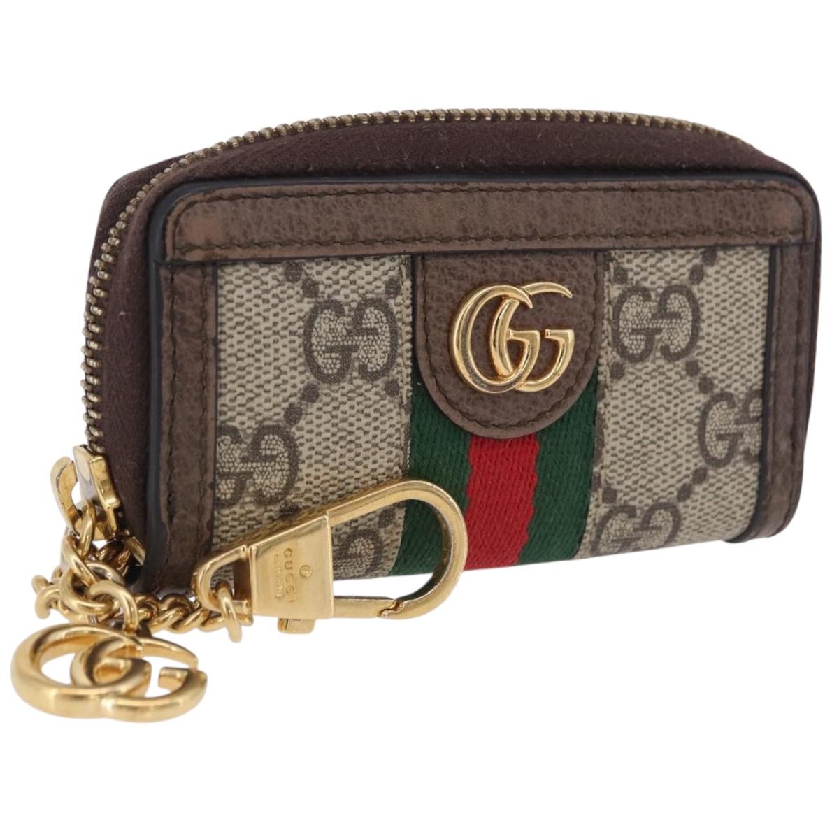 GUCCI GG Marmont Web Sherry Line Key Case PVC Beige Red Green 523157 Auth 200108