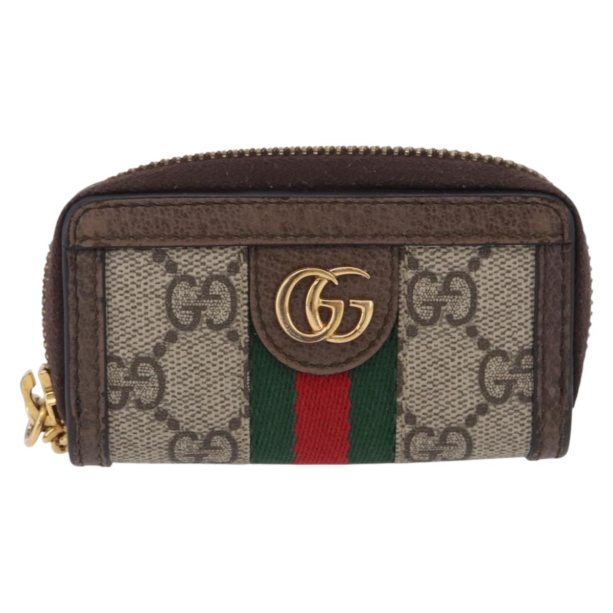 GUCCI GG Marmont Web Sherry Line Key Case PVC Beige Red Green 523157 Auth 200108