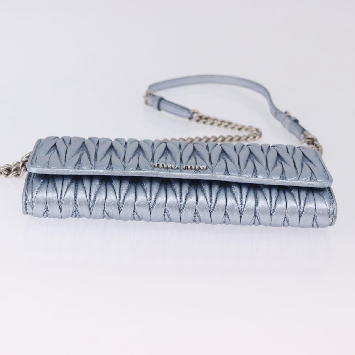 Miu Miu Matelasse Wallet Shoulder Bag Leather Light Blue Silver Auth 200112M
