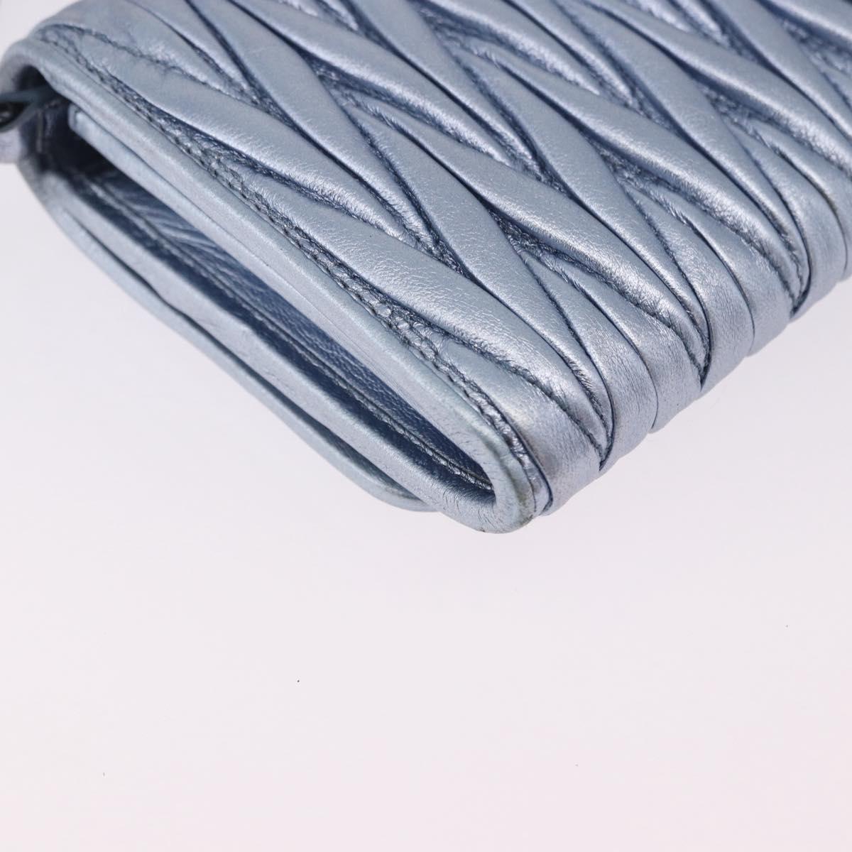 Miu Miu Matelasse Wallet Shoulder Bag Leather Light Blue Silver Auth 200112M