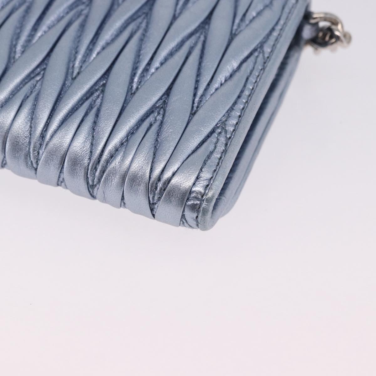 Miu Miu Matelasse Wallet Shoulder Bag Leather Light Blue Silver Auth 200112M